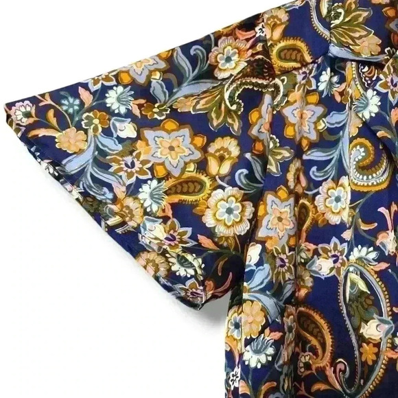 Eclair Floral Womens Satin Blouse Tie Front Top Colorful Size Medium - Picture 3 of 5